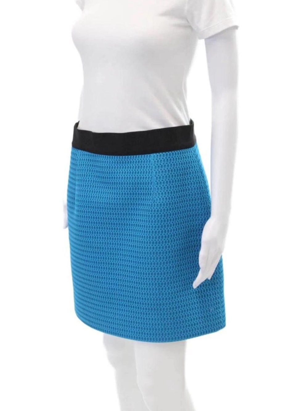 Blue Knit Mini Skirt with Black Waistband - Picture 3 of 8